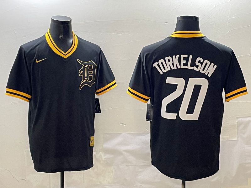 Men Detroit Tigers 20 Torkelaon Black Gold Game 2025 Nike MLB Jersey style 1